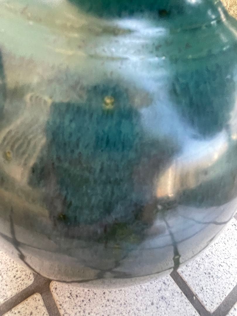 新品　未使用　上野焼　岩男元彦窯作　青緑色 陶器 花瓶 中型 木箱付き