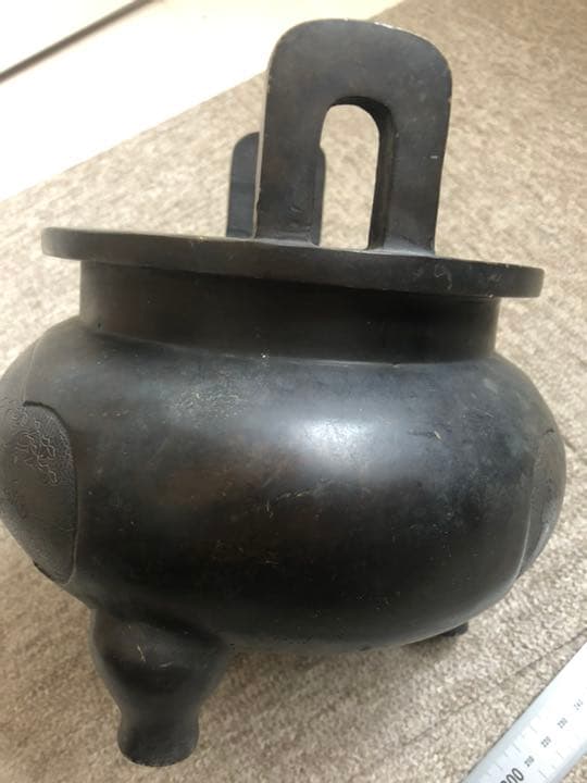 巨大な古銅製香炉  人物彫刻 3.7kg
