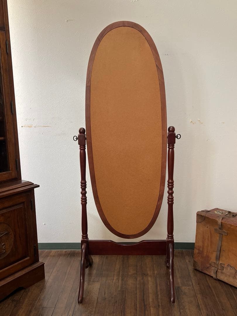 k149r120 クラシカルな全身鏡 オーバルスタンドミラー 回転 自立式 木製