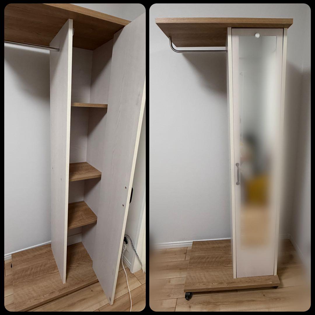 ハンガーラック ミラー付き キャスター付き 木製 ハンガーワゴン コートハンガー