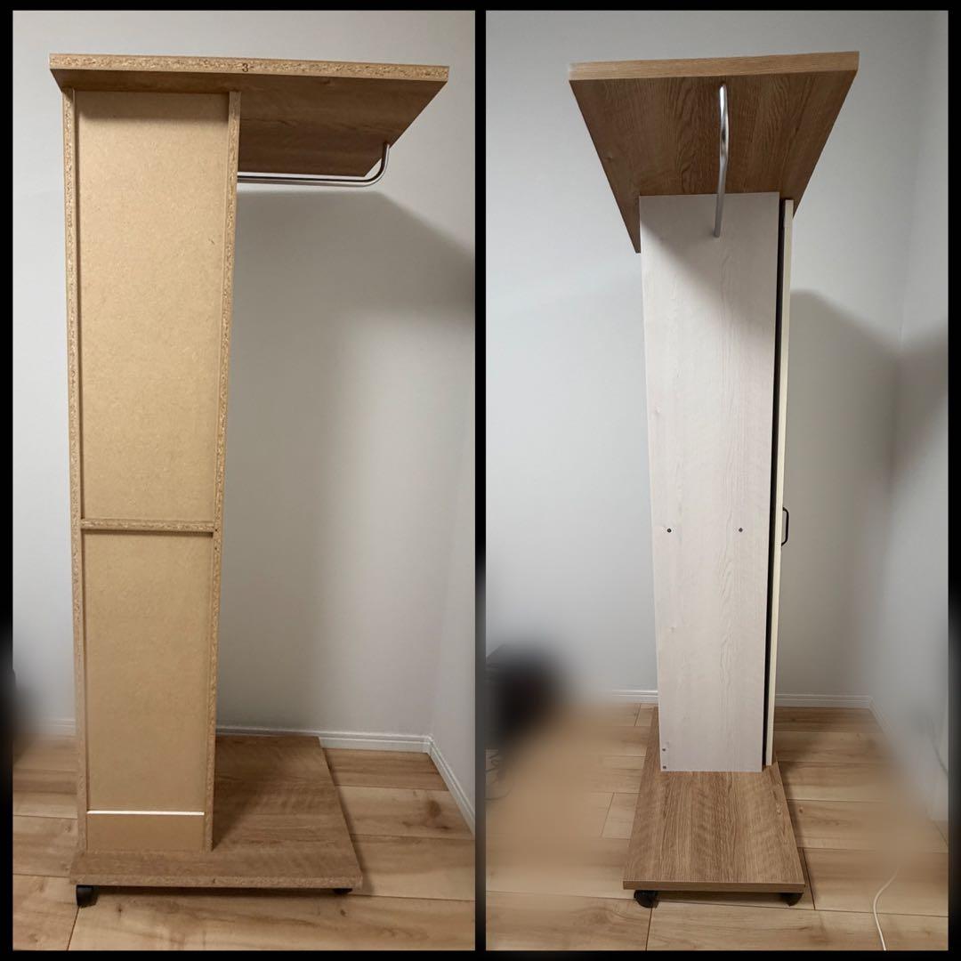 ハンガーラック ミラー付き キャスター付き 木製 ハンガーワゴン コートハンガー