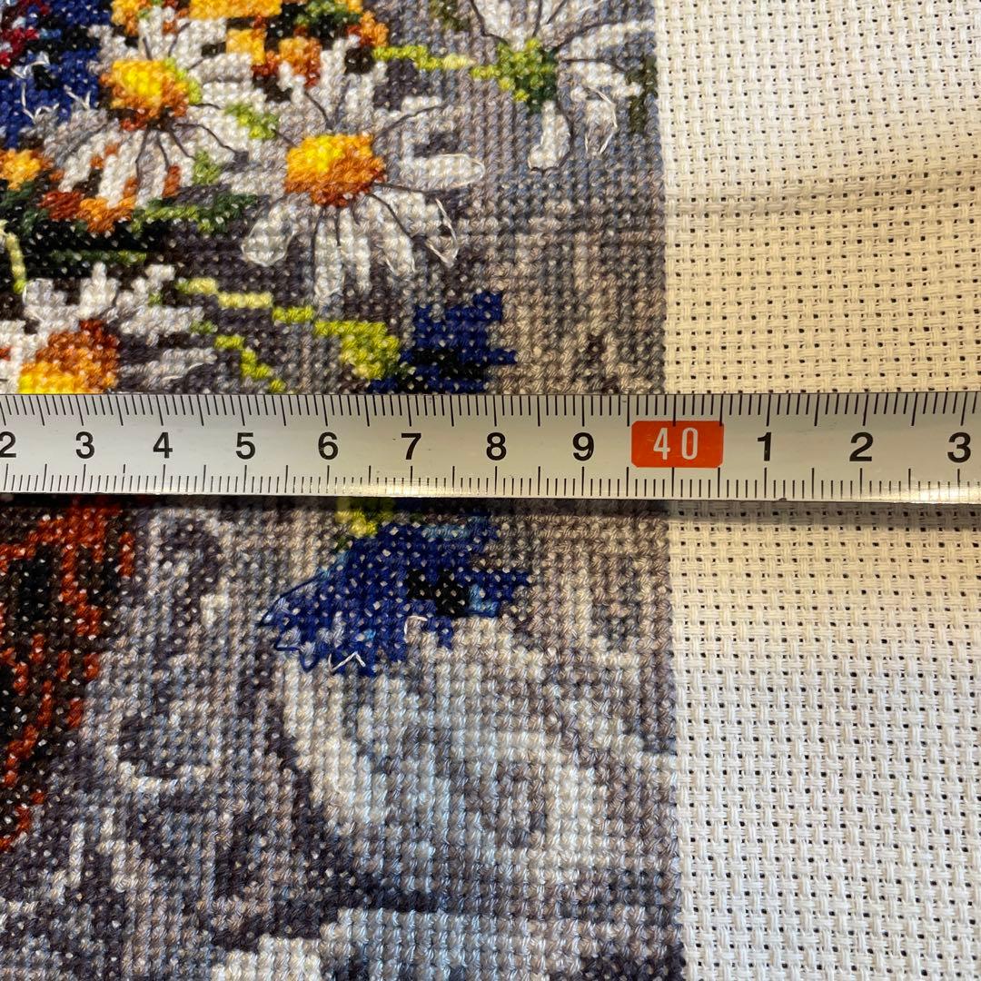 【クロスステッチ完成品】マーガレットバスケットとラズベリー