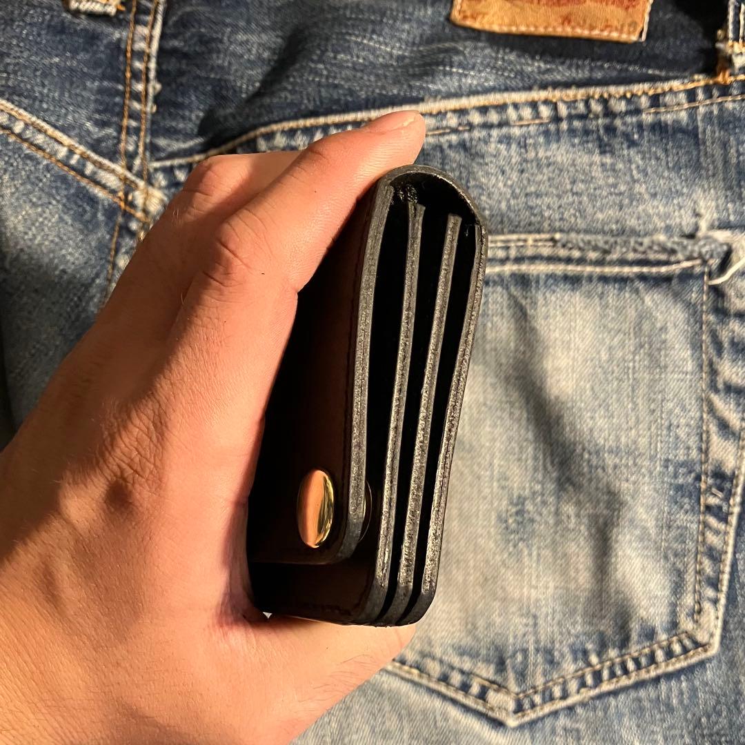 お札が折れない！ミドルトラッカーウォレット 3層 ブラス 真鍮 栃木レザー