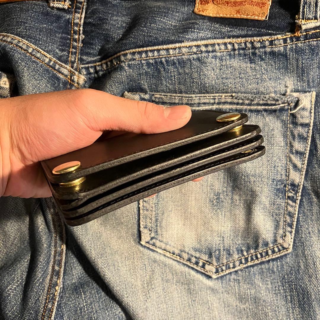 お札が折れない！ミドルトラッカーウォレット 3層 ブラス 真鍮 栃木レザー