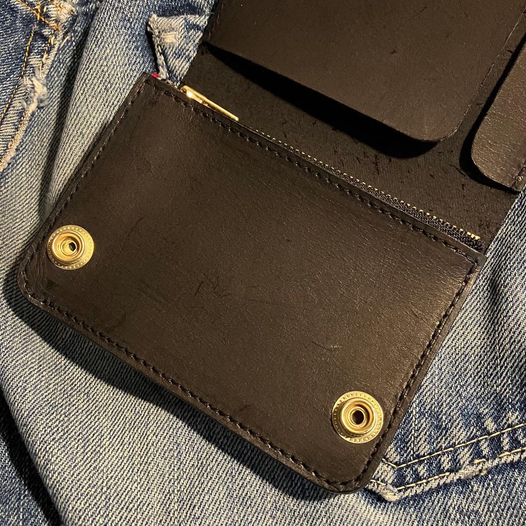 お札が折れない！ミドルトラッカーウォレット 3層 ブラス 真鍮 栃木レザー