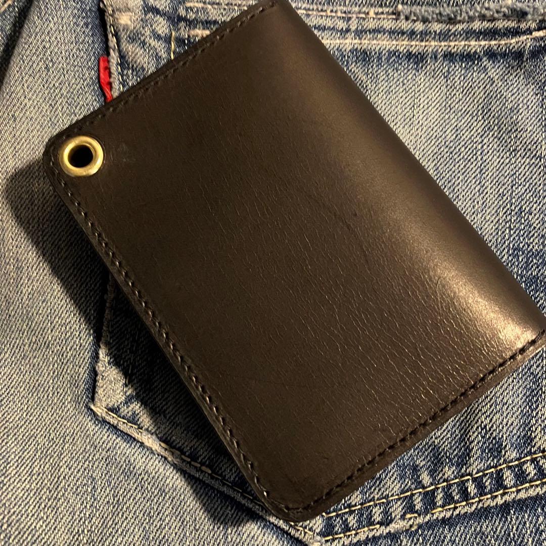 お札が折れない！ミドルトラッカーウォレット 3層 ブラス 真鍮 栃木レザー