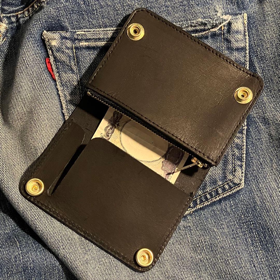 お札が折れない！ミドルトラッカーウォレット 3層 ブラス 真鍮 栃木レザー