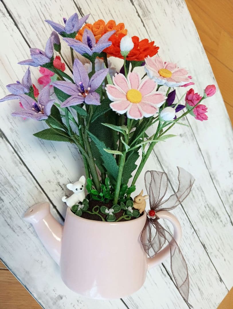 つまみ細工　花　ガーベラ　桔梗　キキョウ　コスモス　クローバー　ハンドメイド