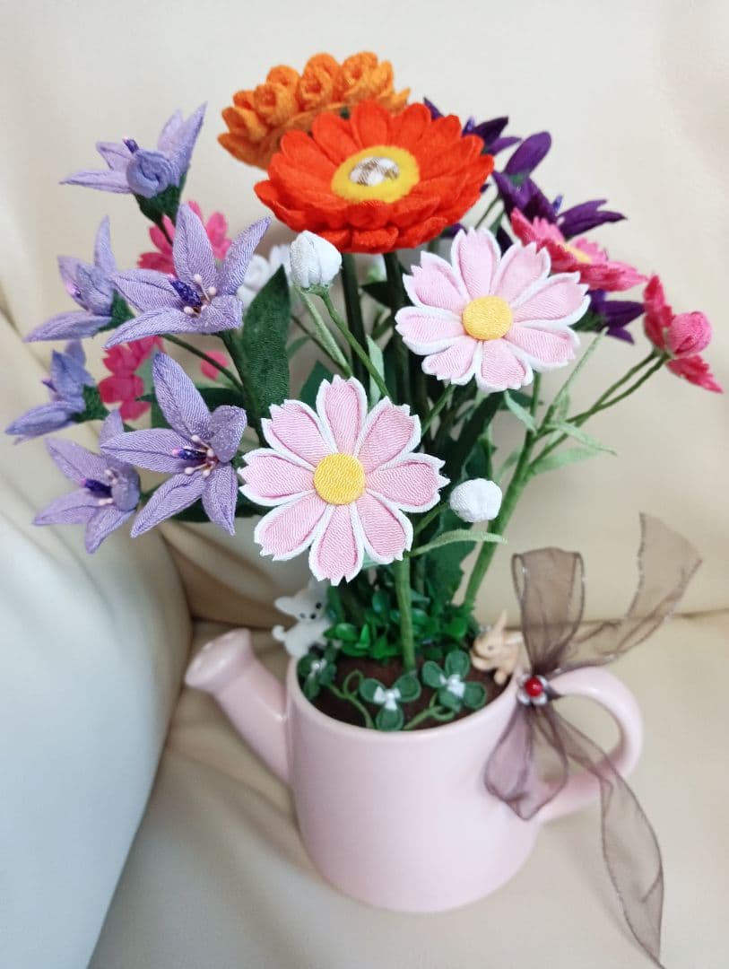 つまみ細工　花　ガーベラ　桔梗　キキョウ　コスモス　クローバー　ハンドメイド
