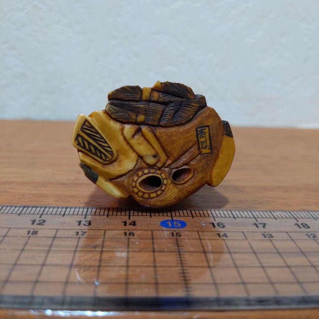 時代提げ物 七福神根付 天然素材 在銘【寿老人】高さ約3.5cm 重さ約30ｇ