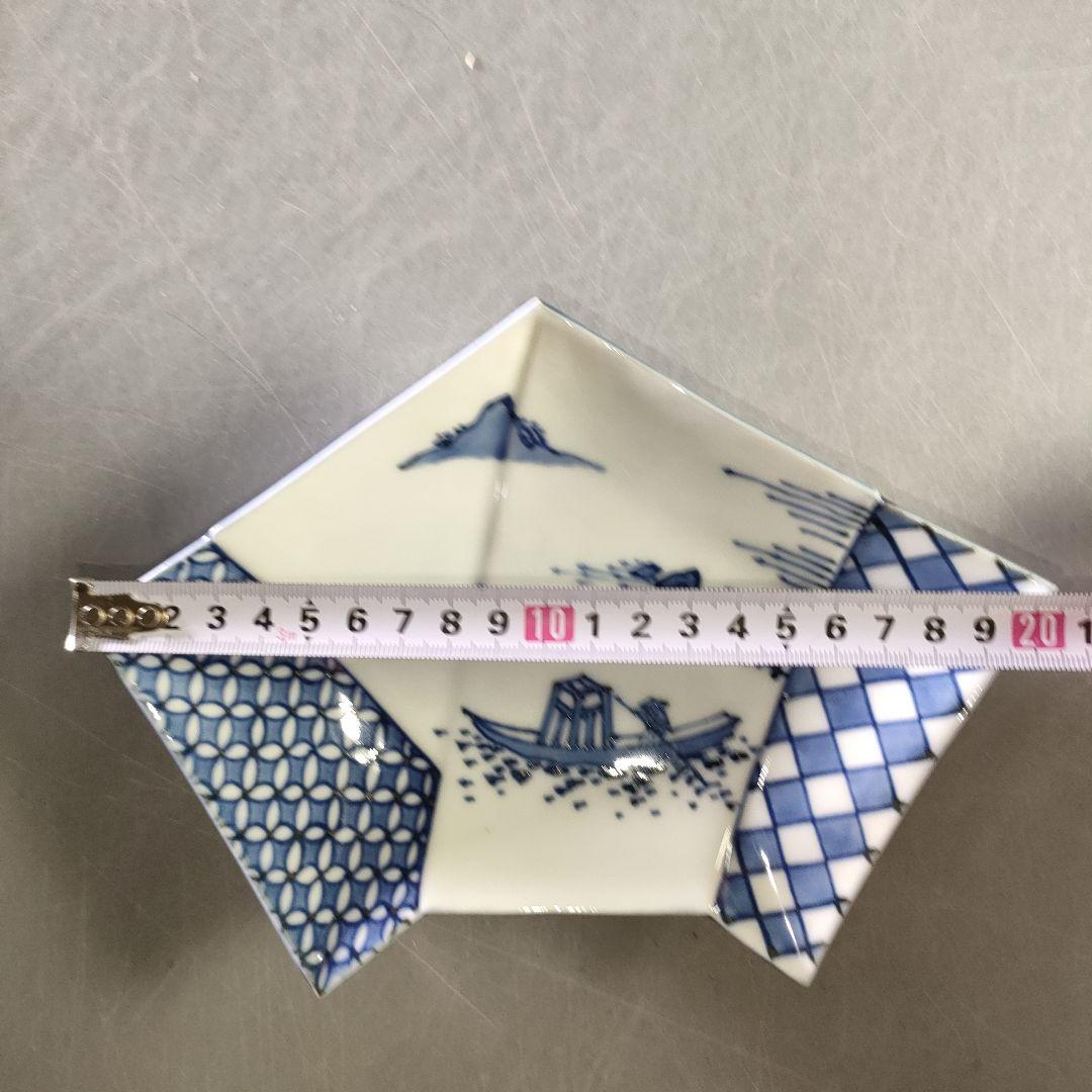 A1224-2/宮永東山 造/結文形青花遊舟図刺身皿5客/共箱/銘々皿/懐石道具