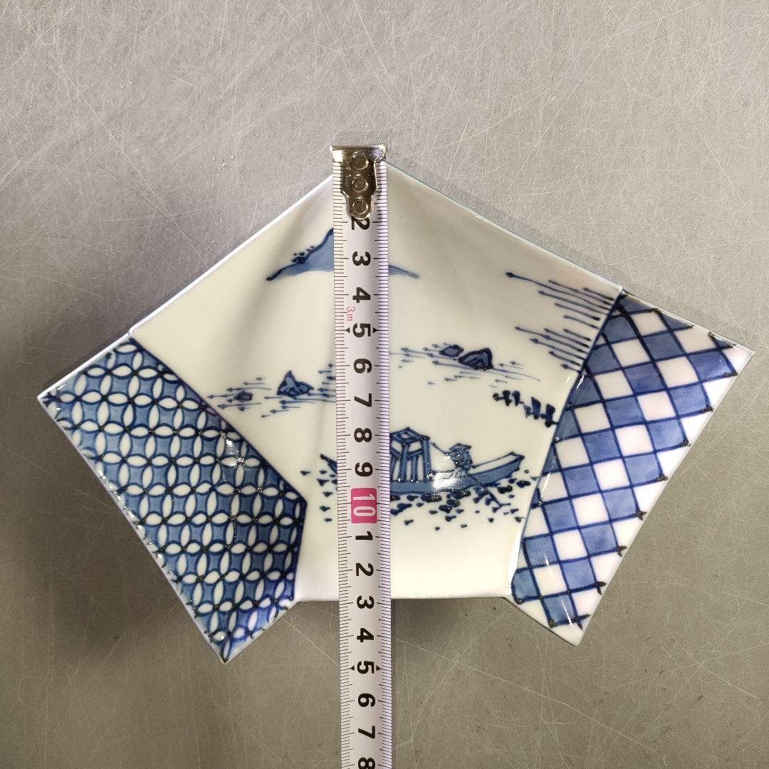 A1224-2/宮永東山 造/結文形青花遊舟図刺身皿5客/共箱/銘々皿/懐石道具