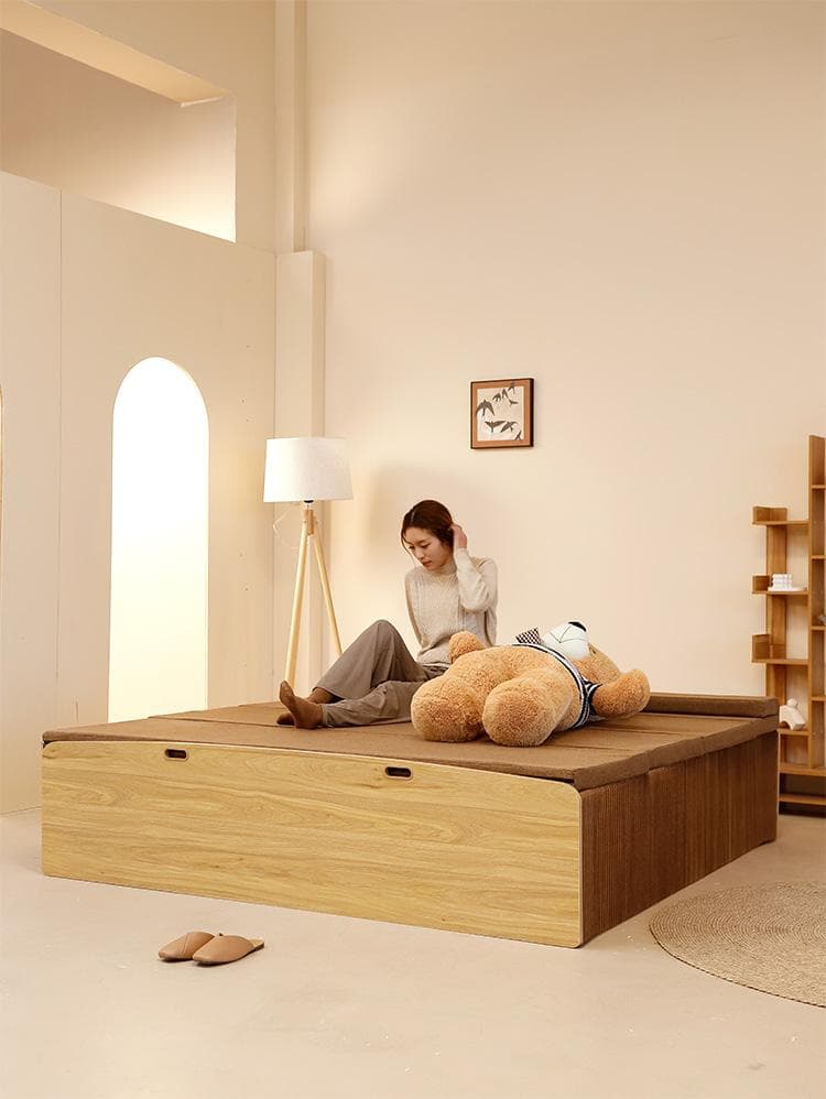 ペーパー折りたたみベッド幅80㎝高さ23㎝組立不要 マットレス付き 一人暮らし