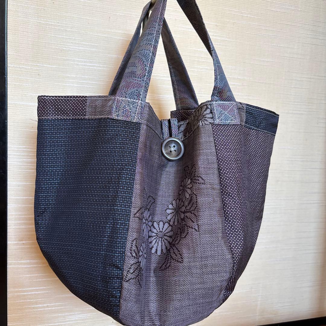 ハンドメイド　大島紬(古着)リメイク トートバッグ　着物リメイク　ハンドバック