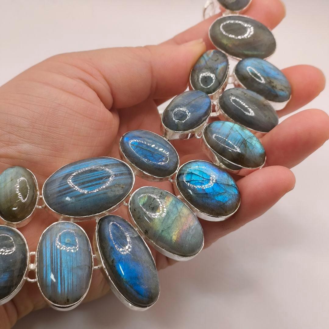 巨大 ラブラドライト 23 天然石 ネックレス シルバー ビジュージュエリー