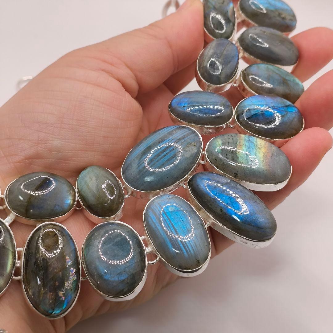 巨大 ラブラドライト 23 天然石 ネックレス シルバー ビジュージュエリー