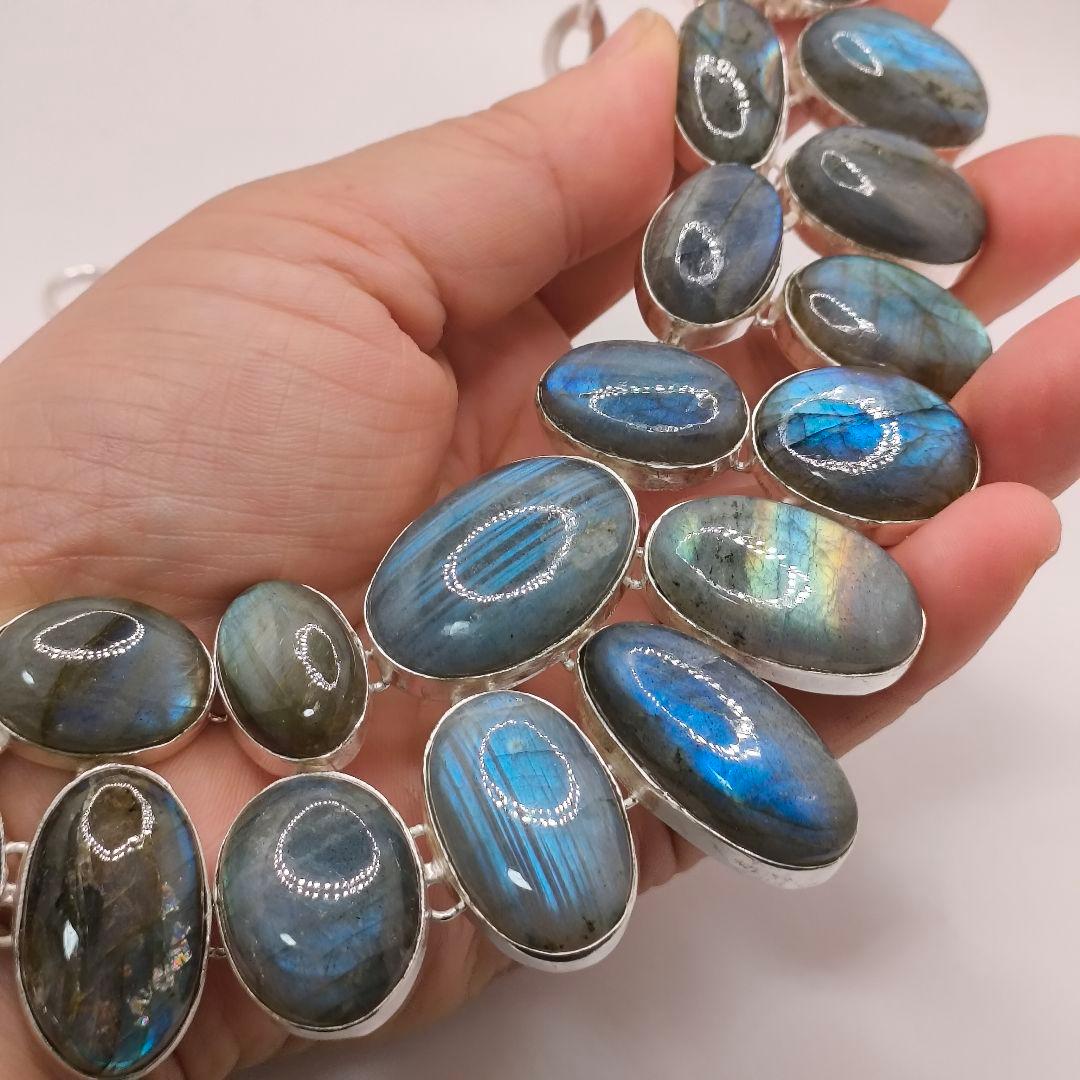 巨大 ラブラドライト 23 天然石 ネックレス シルバー ビジュージュエリー