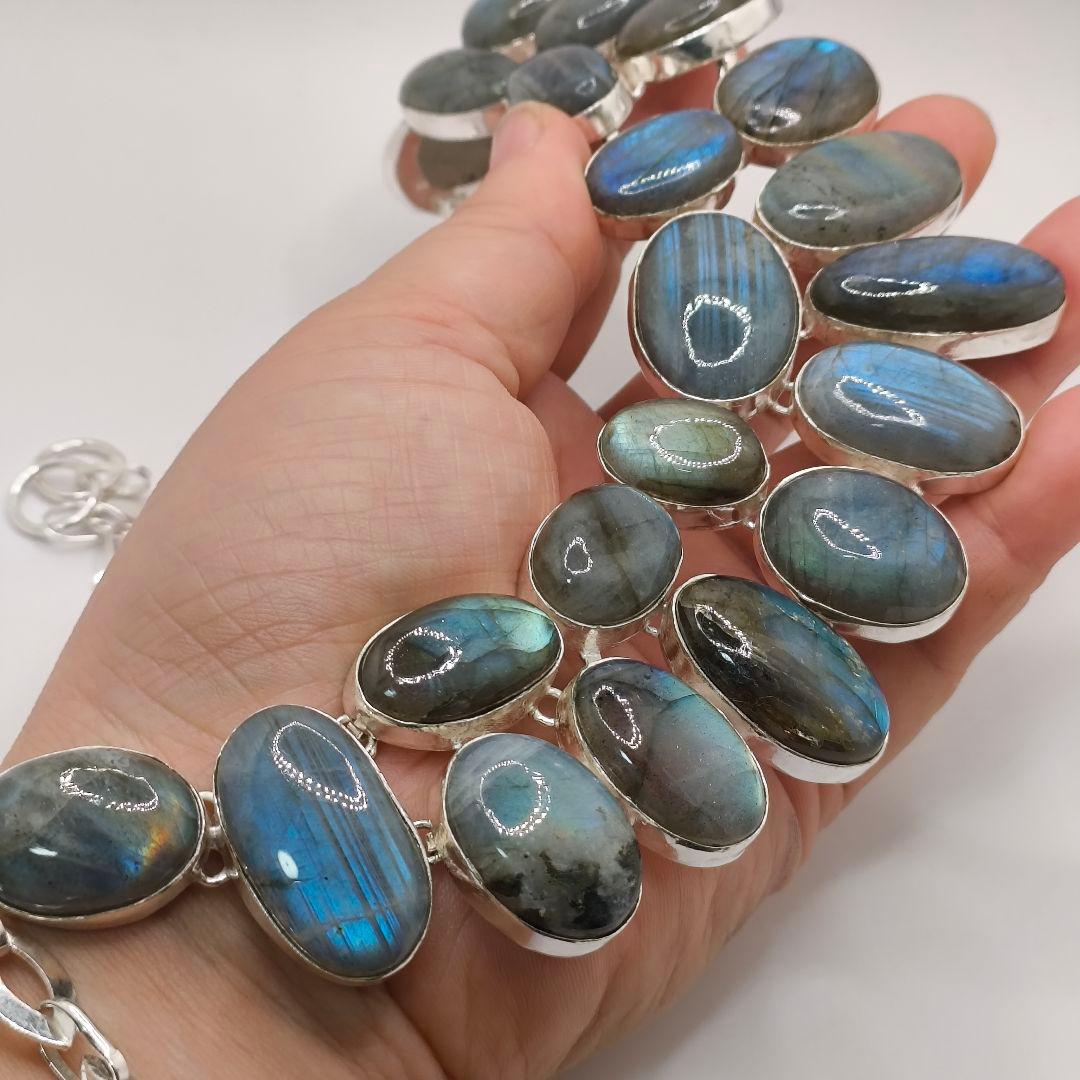 巨大 ラブラドライト 23 天然石 ネックレス シルバー ビジュージュエリー