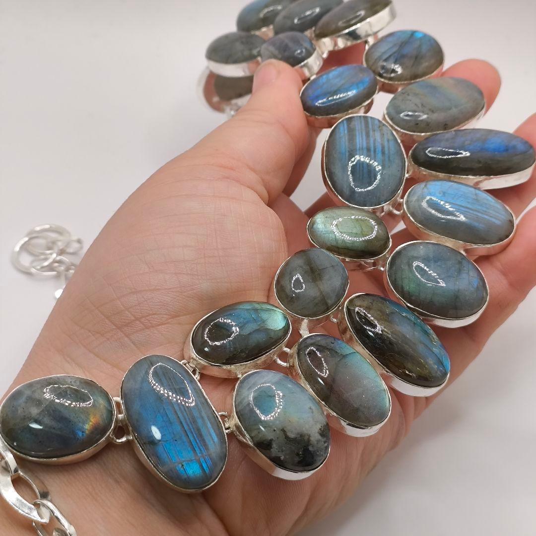 巨大 ラブラドライト 23 天然石 ネックレス シルバー ビジュージュエリー