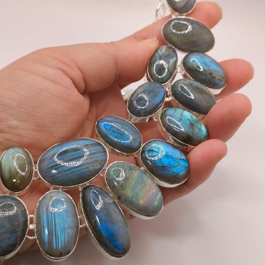 巨大 ラブラドライト 23 天然石 ネックレス シルバー ビジュージュエリー