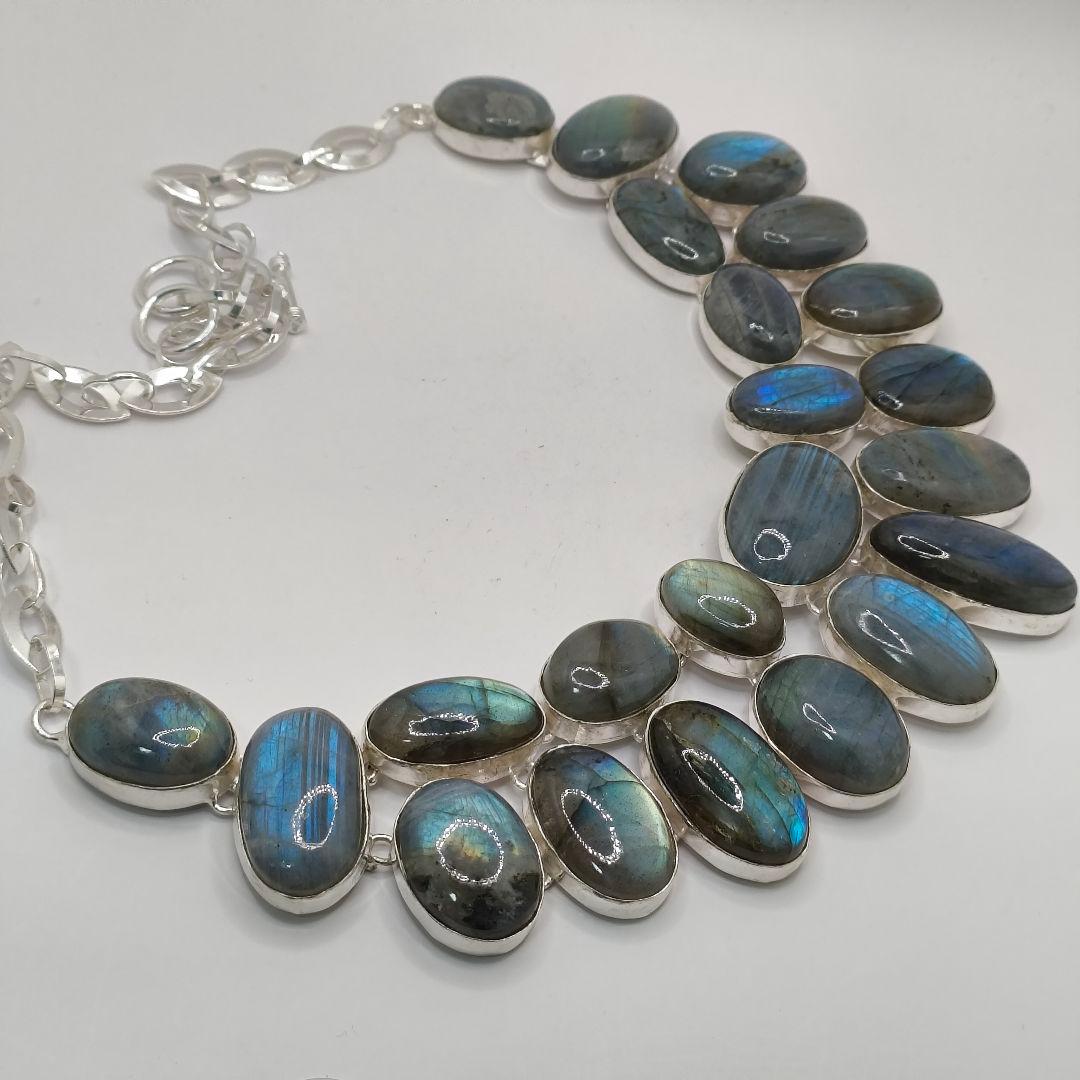 巨大 ラブラドライト 23 天然石 ネックレス シルバー ビジュージュエリー