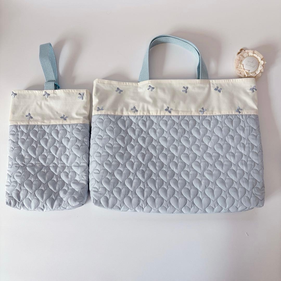 ちゃき様　レッスンバッグ　上履き袋　体操着袋　ヌビ　ハート　キルト