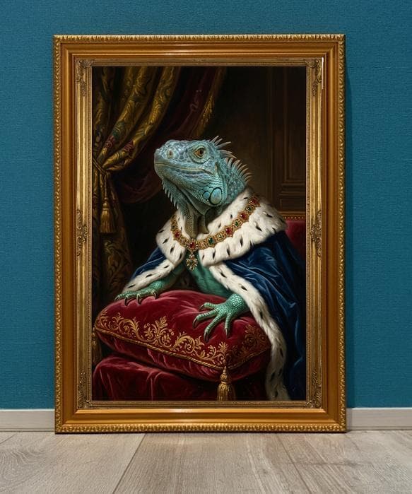 イグアナ（ブルーイグアナ）のルネサンス風肖像画 A3額装インテリア壁掛け