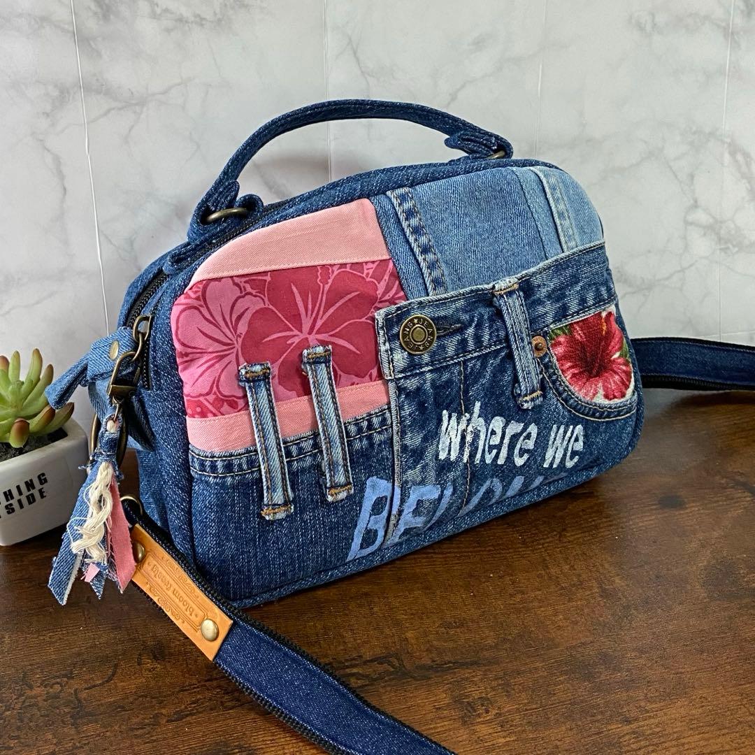 デニムリメイク【3way ショルダーバッグ 】Wジップバッグ ハンドメイド