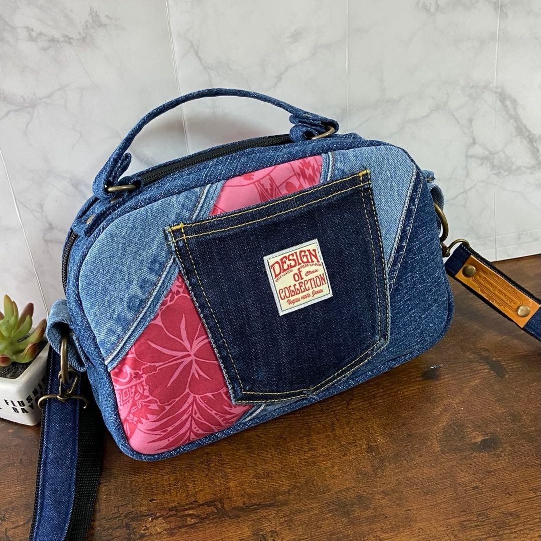 デニムリメイク【3way ショルダーバッグ 】Wジップバッグ ハンドメイド