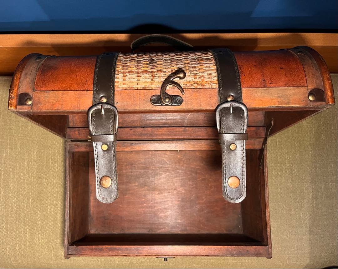 木製&籐　トレジャーボックス　大小2点セット 宝箱　アンティーク レトロ　小物入