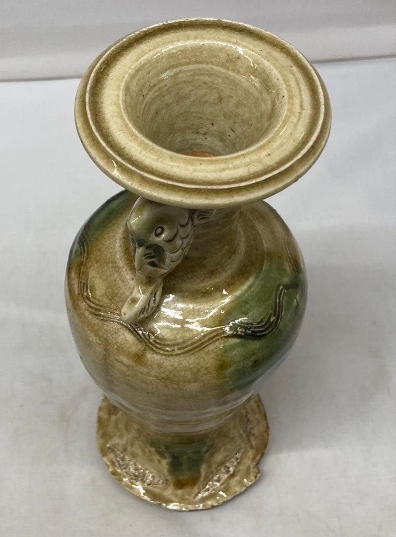 B477s 「織部 双魚飾花生」織部様式　花入　茶道具　作者不詳　箱無し