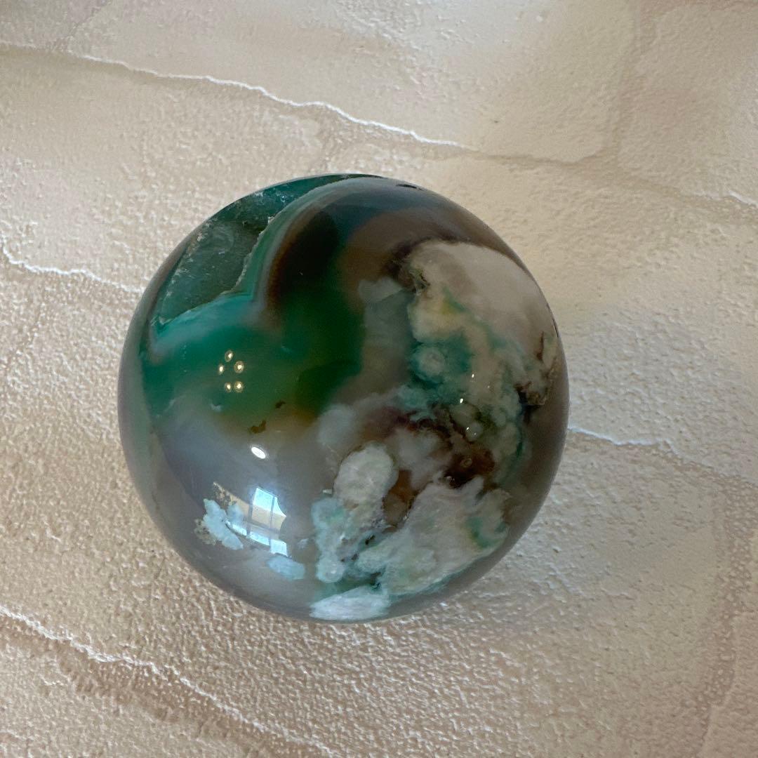 希少　グリーンフラワーアゲート　スフィア　大きめサイズ　丸玉　天然石