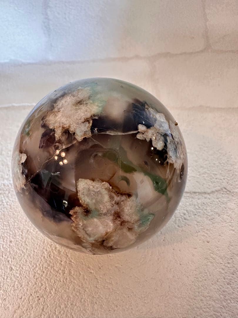 希少　グリーンフラワーアゲート　スフィア　大きめサイズ　丸玉　天然石
