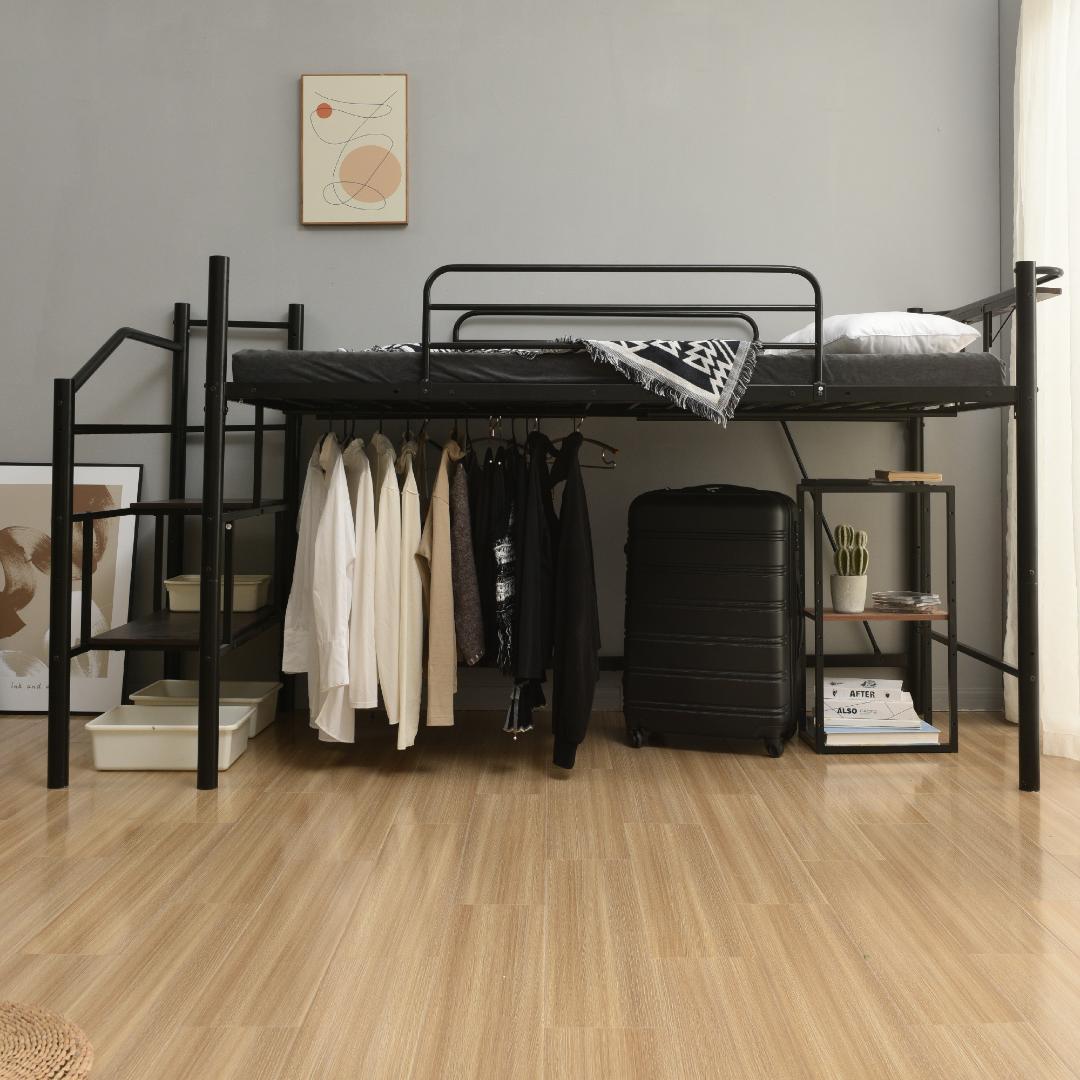 【パイプ床板・シングル】ロフトベッド 耐荷重150kg 北欧風 大人 BLACK