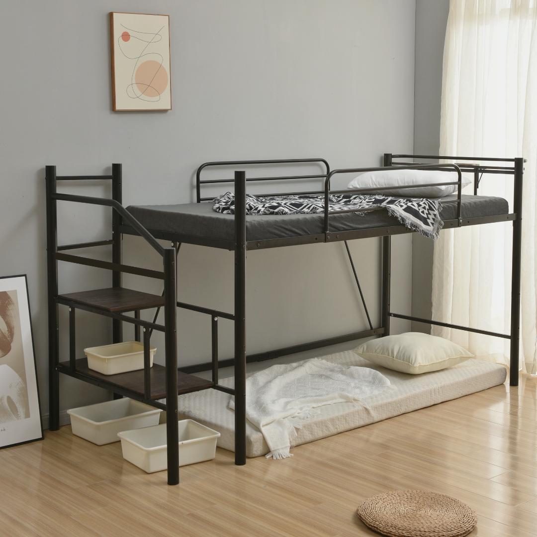 【パイプ床板・シングル】ロフトベッド 耐荷重150kg 北欧風 大人 BLACK
