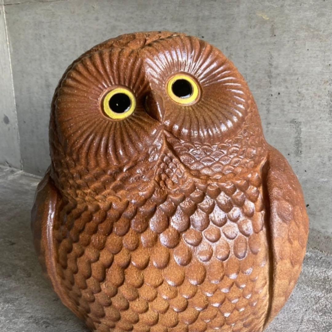 信楽焼 フクロウ 梟 鳥 陶器 大型 特大 和風 置物 インテリア レトロ