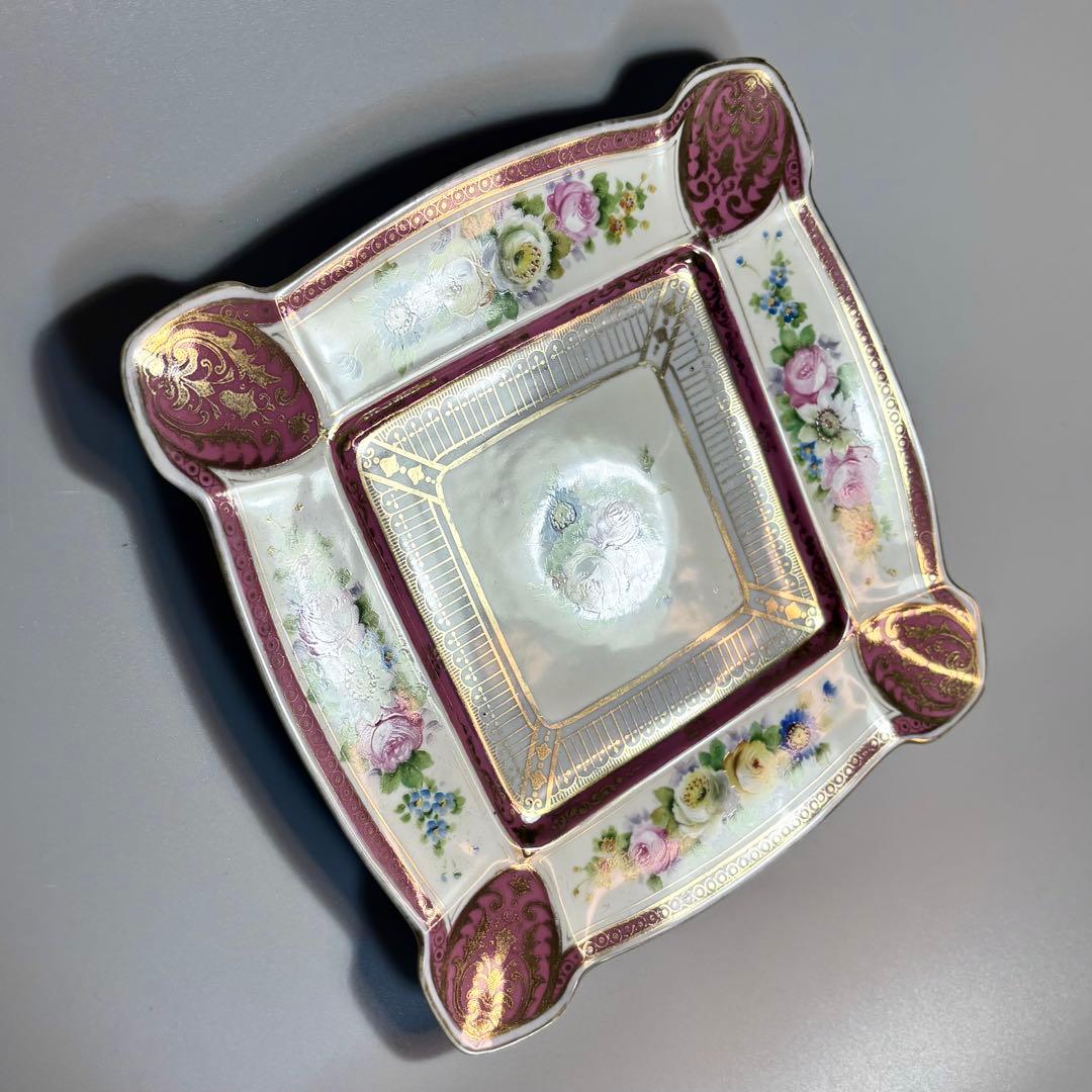 アンティーク1918年　オールドノリタケ　手描き　金彩薔薇絵　スクエアプレート