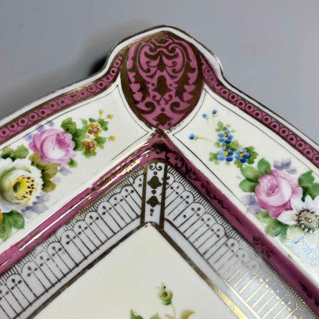 アンティーク1918年　オールドノリタケ　手描き　金彩薔薇絵　スクエアプレート