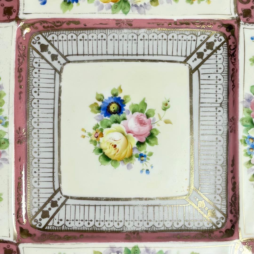アンティーク1918年　オールドノリタケ　手描き　金彩薔薇絵　スクエアプレート