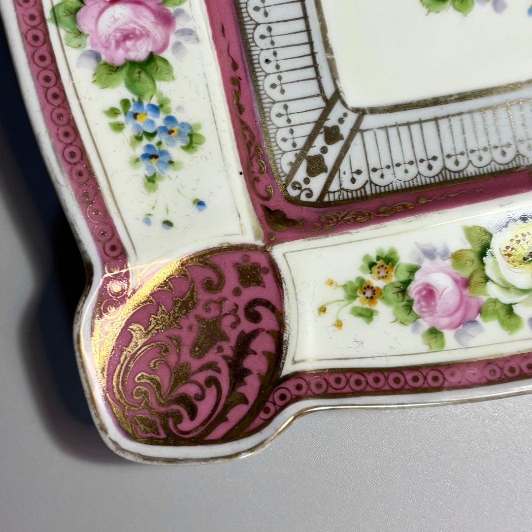 アンティーク1918年　オールドノリタケ　手描き　金彩薔薇絵　スクエアプレート