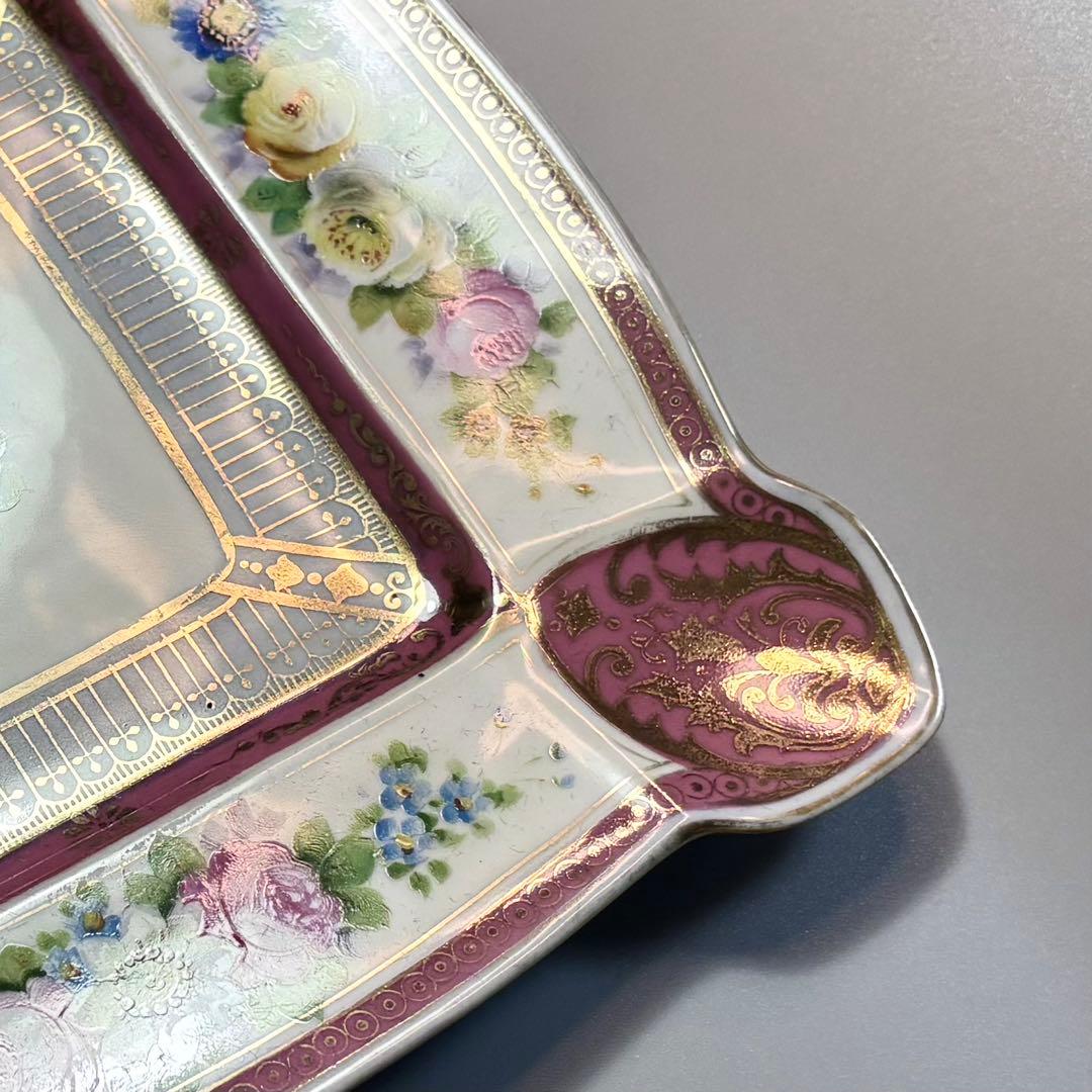 アンティーク1918年　オールドノリタケ　手描き　金彩薔薇絵　スクエアプレート