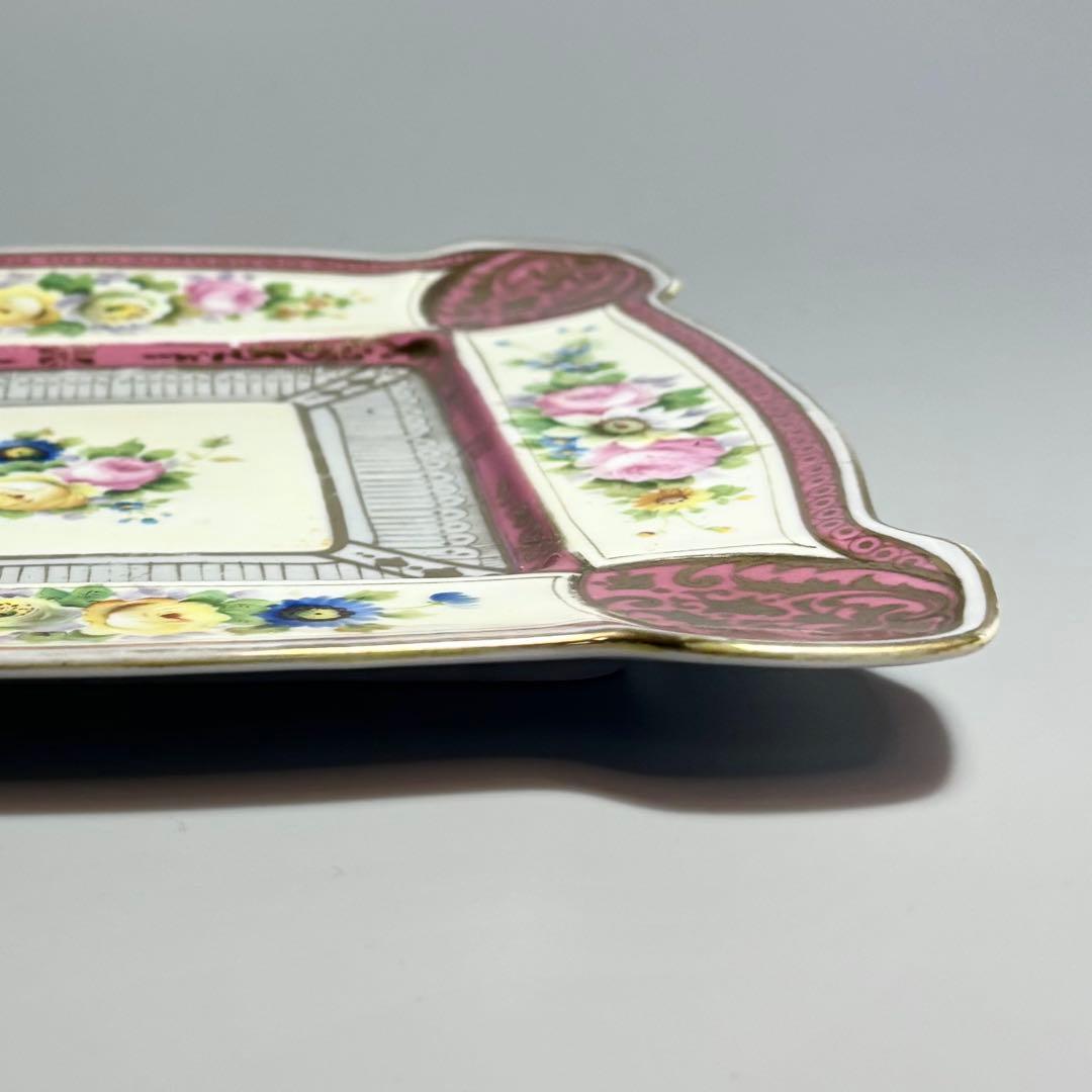 アンティーク1918年　オールドノリタケ　手描き　金彩薔薇絵　スクエアプレート