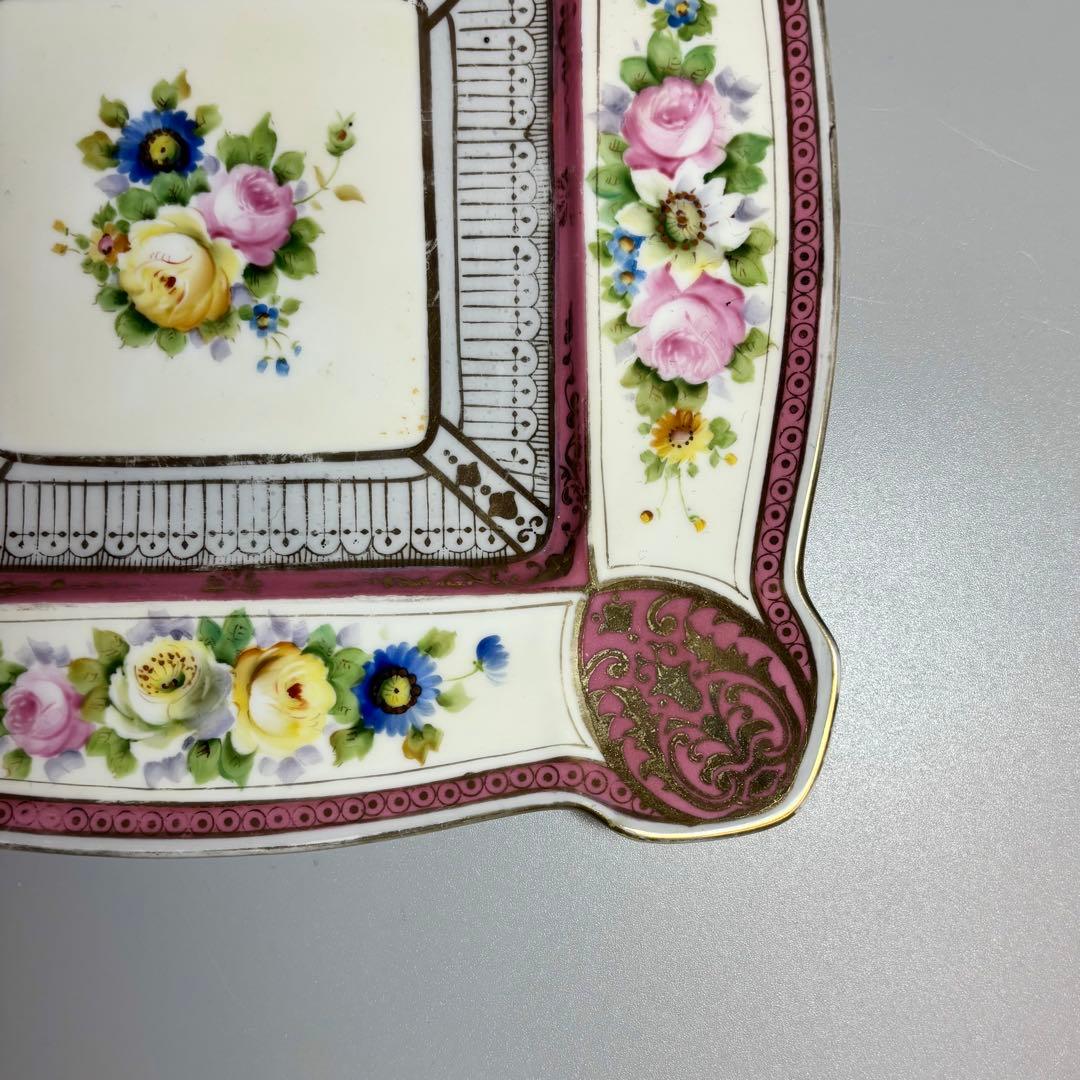 アンティーク1918年　オールドノリタケ　手描き　金彩薔薇絵　スクエアプレート
