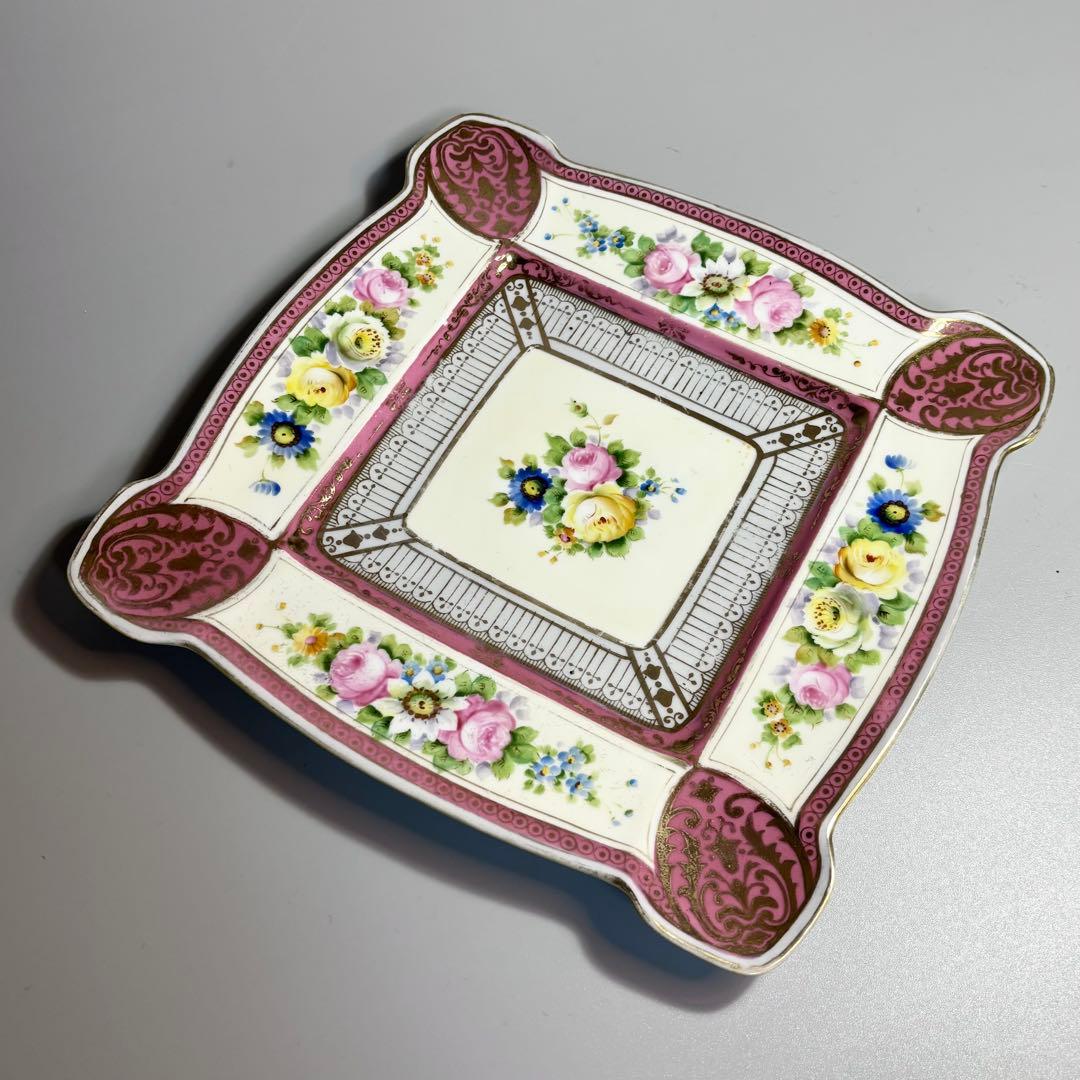 アンティーク1918年　オールドノリタケ　手描き　金彩薔薇絵　スクエアプレート