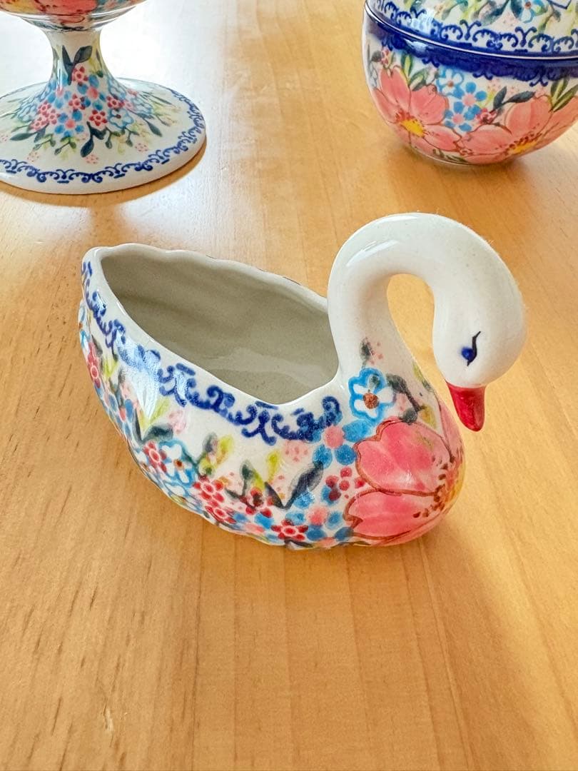 ポーリッシュポタリー VENA ポーランド陶器　ピンクのお花　4点セット
