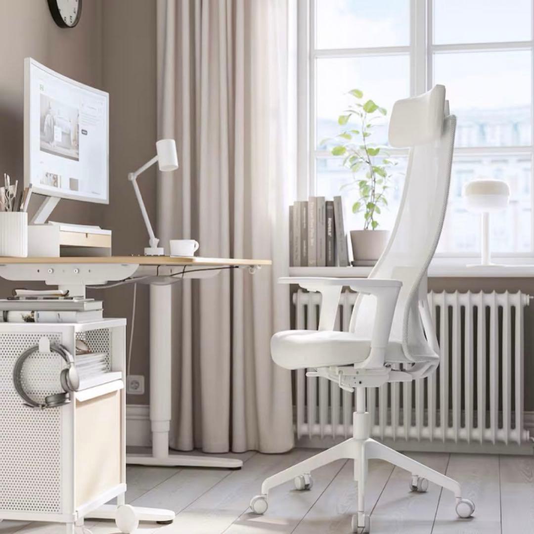 IKEA 昇降式 デスク ＆ パソコン チェア セット 白 ホワイト 疲労軽減