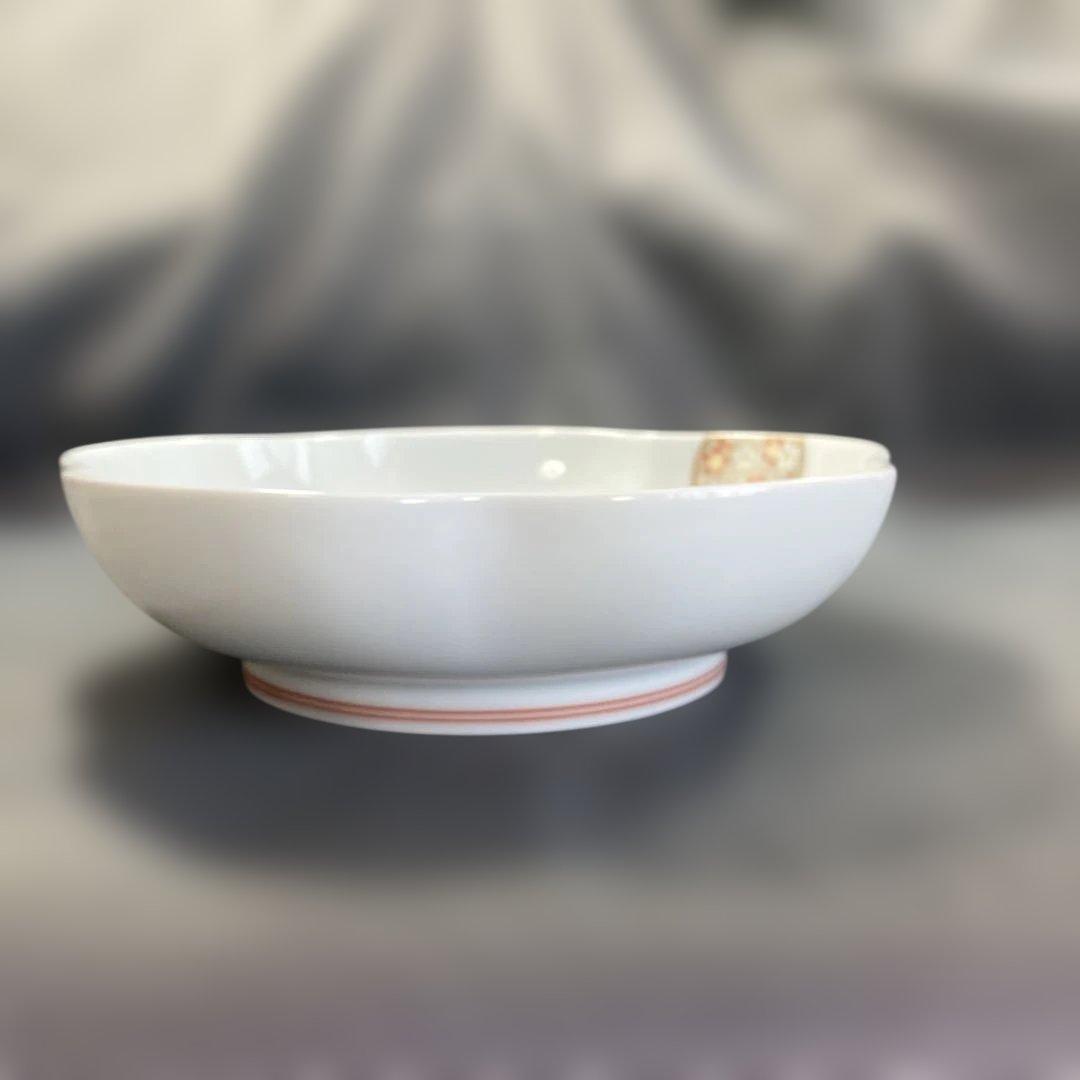 宮内庁御用達　深川製磁　寿赤絵　ペア蓋物　梅型6号鉢