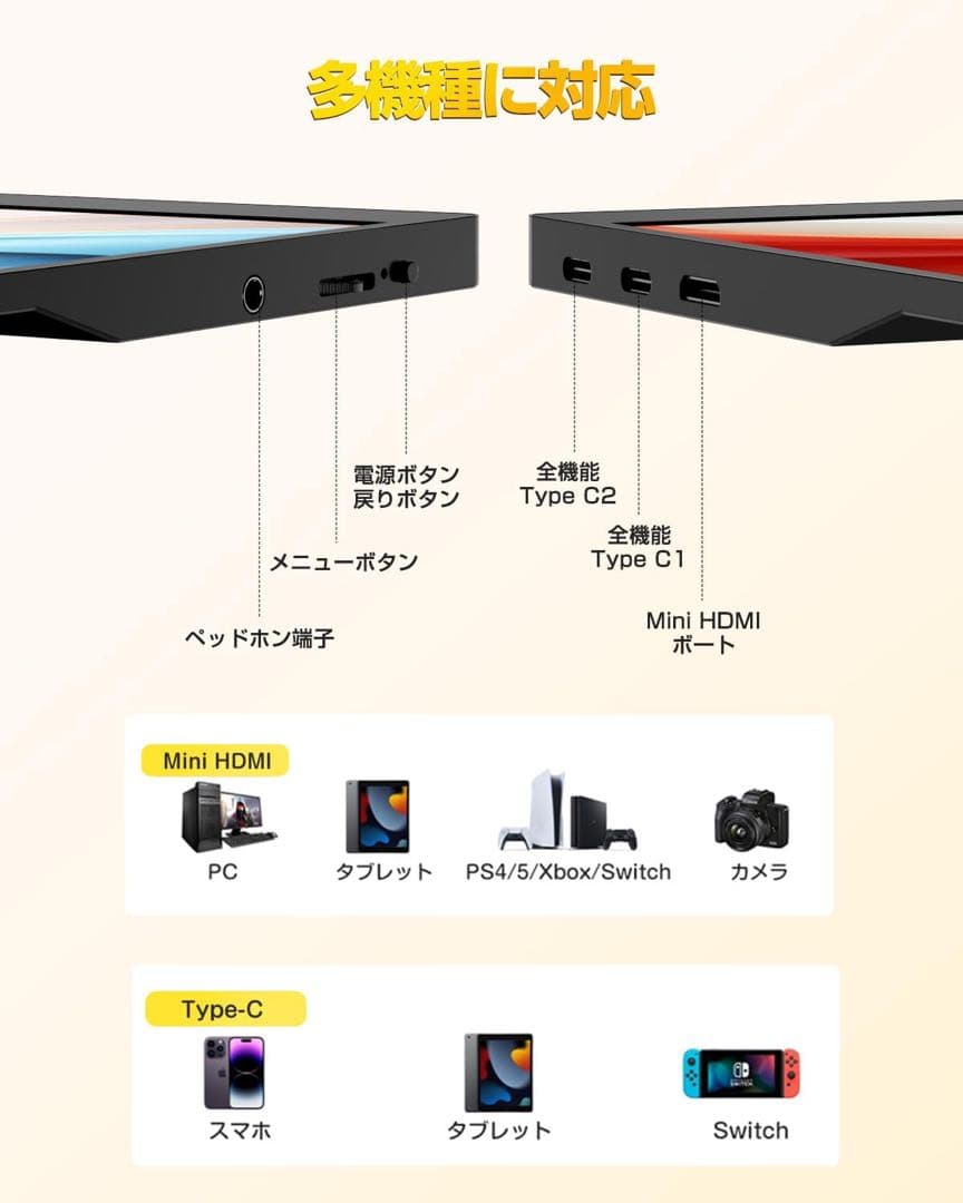 モバイルモニター 15.6インチ タッチパネル ゲーミングモニター 薄型軽量