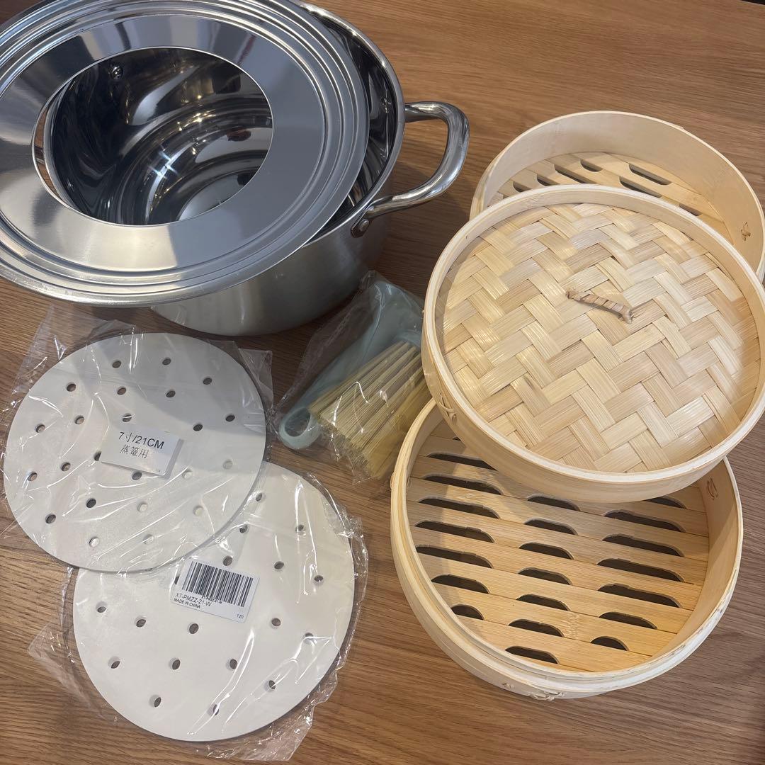 【新品未使用※】鍋とせいろセット 21cm せいろ紙50枚、蒸し板　お手入ブラシ