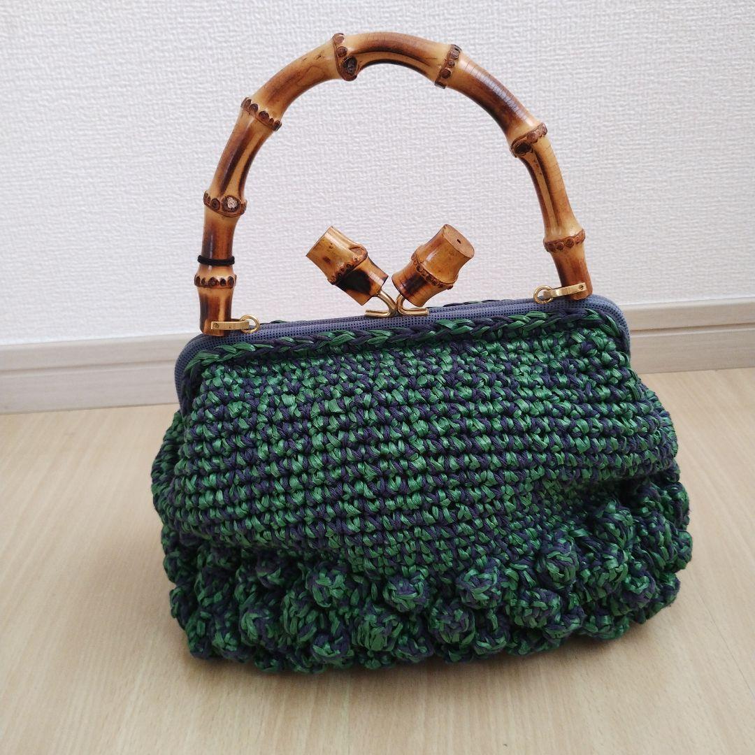 capal 緑系 編み物 ハンドバッグ